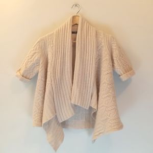 Cashmere Magaschoni Short Sleeve Open/Drape Front Cable Sweater